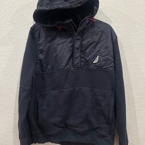Men's Navy Nautica Hooded Pullover with Logo - Large - EUC